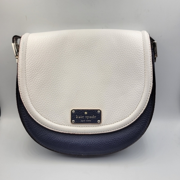 Kate Spade French Navy & Cream Lilly Oliver Street Leather Messenger Bag - Picture 1 of 12